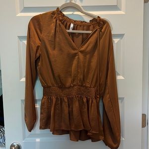 Gold peplum blouse bought from local boutique in nashville